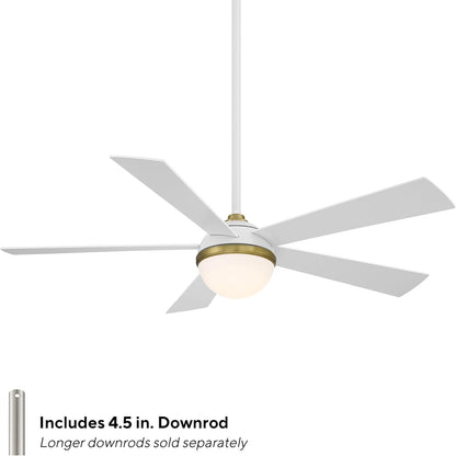 WAC Smart Fans Eclipse Indoor and Outdoor 5-Blade Smart Home Ceiling Fan 54in Satin Brass Matte White with 3000K LED Light Kit and Remote Control works with Alexa and iOS or Android App