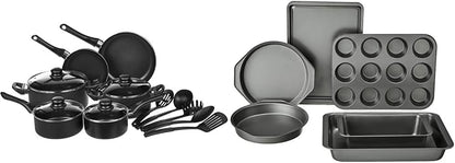 Amazon Basics 15-Piece Non-Stick Kitchen Cookware Set + 6-Piece Nonstick Bakeware Set