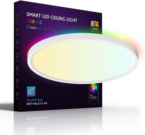 Smart Ceiling Light 48W, 12Inch Flush Mount RGB LED Ceiling Lights,Bluetooth+ WiFi App Control+Remote Color Changing Ceiling Lamp,2700K-6500K Dimmable,Sync with Music,Compatible with Alexa Google Home
