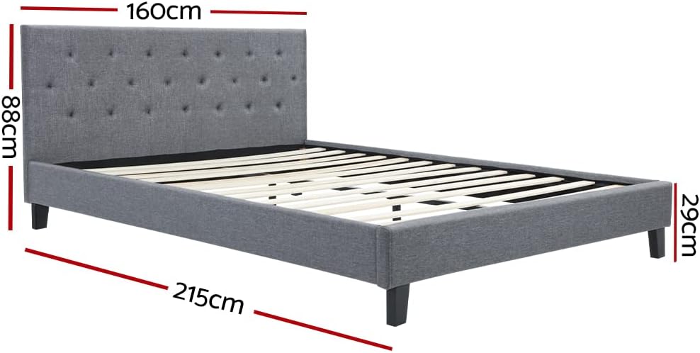 Artiss Queen Bed Frame Platform Tufted Headboard Wooden Frames Beds Base Bedroom Room Decor Home Furniture, Upholstered with Grey Faux Linen Fabric + Foam + Wood, Modern Design