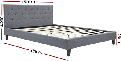 Artiss Queen Bed Frame Platform Tufted Headboard Wooden Frames Beds Base Bedroom Room Decor Home Furniture, Upholstered with Grey Faux Linen Fabric + Foam + Wood, Modern Design
