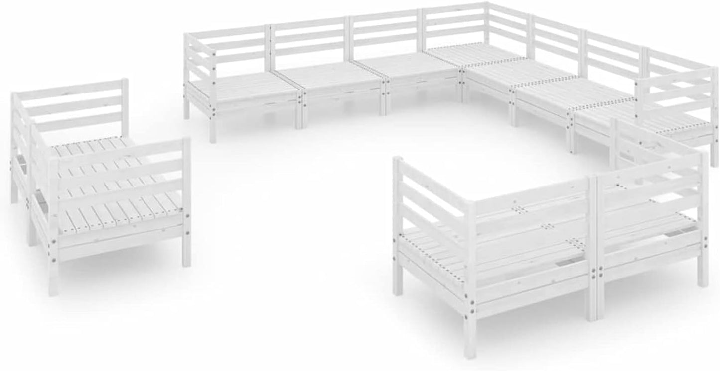 Homgoday Set Salotto da Giardino 11 pz in Legno Massello di Pino Bianco, Lettini Prendisole, Divano Letto Mobili, Lettini da Giardino, Lettino da Piscina Esterno Piscina