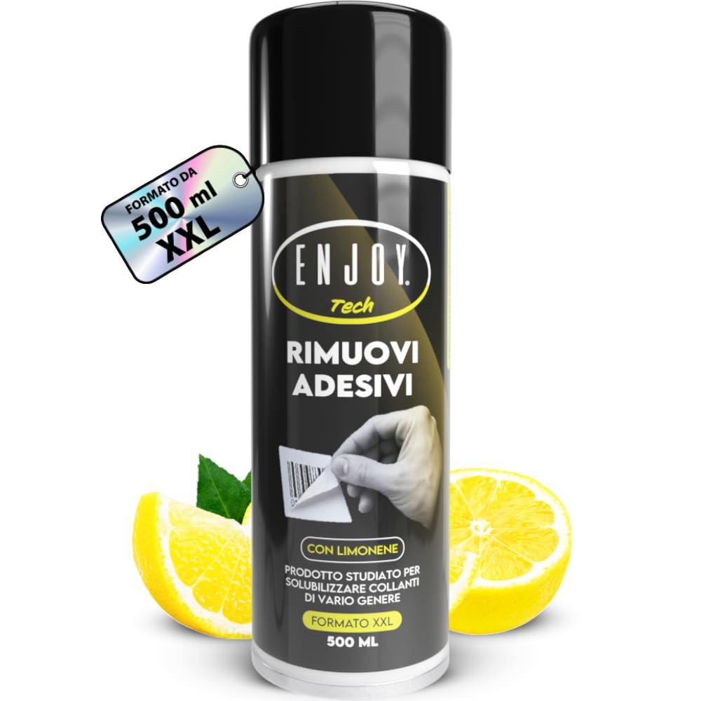 ENJOY TECH - Label Remover Spray 500 ml | Quickly removes stubborn labels from all surfaces | Removes glue and adhesives on various surfaces | Made in Italy