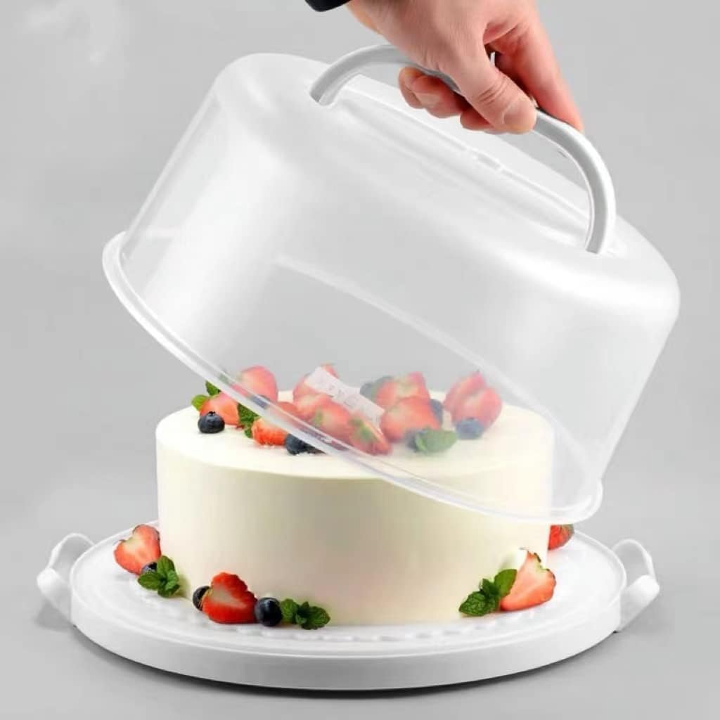 NVAZIOP 10 Inch Cake Carrier Stand Round Holder Storage with Lid and Handle for Transport Storage Container Tray Cake Cover Stand Cupcake Containers Keeper Kitchen Cooking Box Large, White, (RG001)