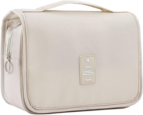 Makeup Bag Organizer Hanging Travel Toiletry Bag for Women, Water-Resistant Cosmetic Bag for Girls, Travel Make Up Bag for Accessories Toiletries, Beige, Travel Toiletry Bag