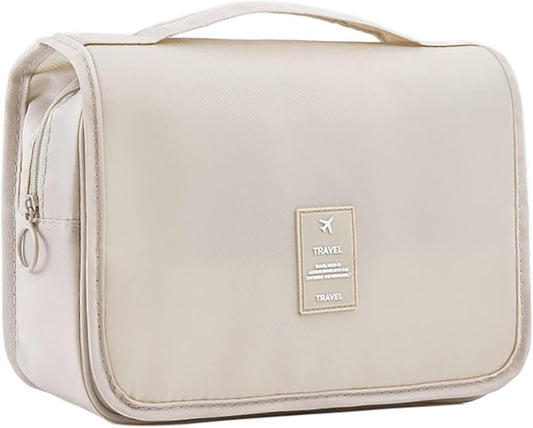 Makeup Bag Organizer Hanging Travel Toiletry Bag for Women, Water-Resistant Cosmetic Bag for Girls, Travel Make Up Bag for Accessories Toiletries, Beige, Travel Toiletry Bag