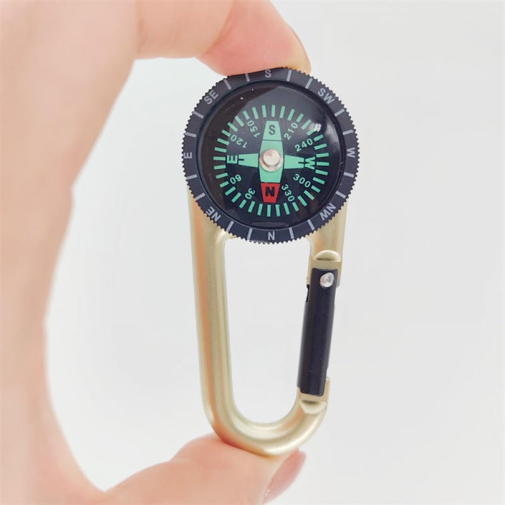 Carabiner Compass Outdoor Adventure Tools, Small Pocket-Sized Waterproof Gear, Mini Clip for Camping, Survival Tool, Emergency Kit, Hiking, Backpacking