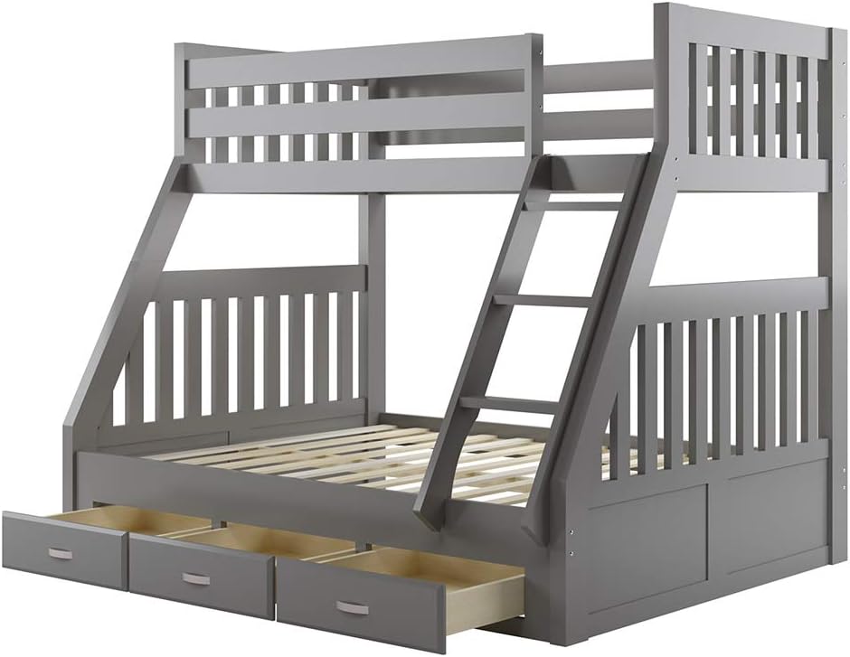 Solid Pine Timber Storage Triple Bunk Bed Frame Wooden Kids Bedroom Furniture