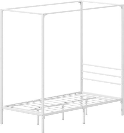 Oikiture Bed Frame Single Size Canopy Metal Bed Base White