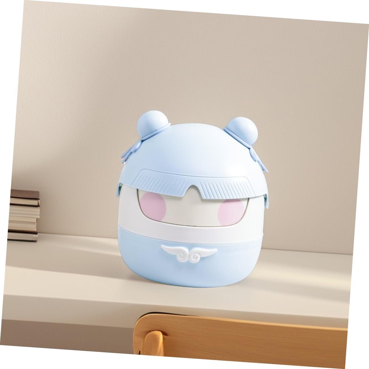 DOITOOL Cute Cartoon Trash Can with Flip Lid Compact Waste Basket for Desk Space Efficient Rubbish Bin for Office Study Smell Management Small Trash Can