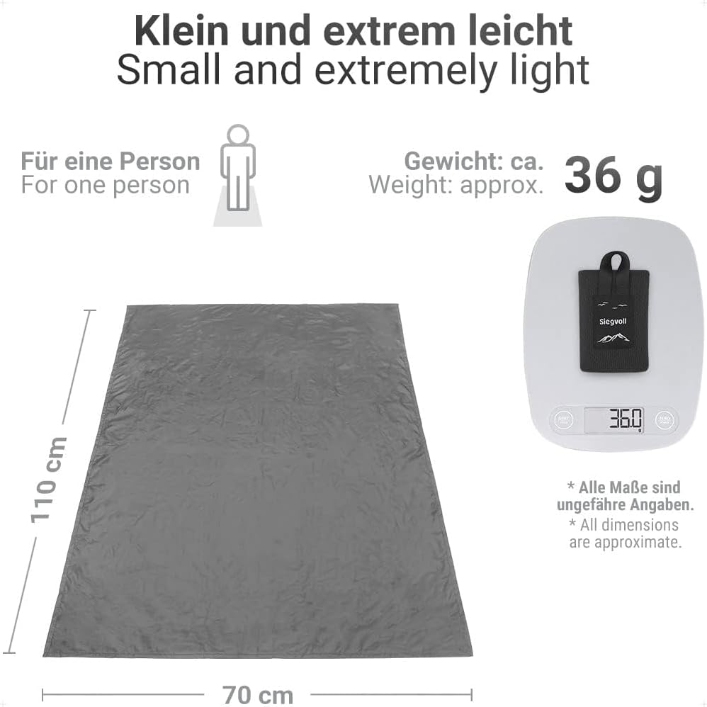 Siegvoll Sand Free Beach Mat for 1-2 Persons, 70x110cm Sandproof Easy Beach Blanket, Water-Repellent Outdoor Pocket Picnic Mat Small, Lightweight Beach Rug for Hiking Camping Travel(Gray)