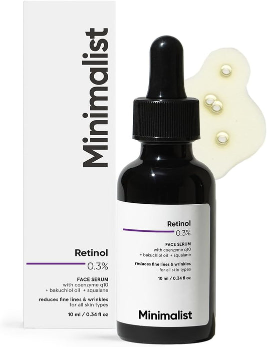 Minimalist 0.3% Retinol Serum For Anti Aging | Night Face Serum With Retinol & Q10 To Reduce Fine Lines & Wrinkles | For Women & Men, 30 ml, 1 Fl Oz (Pack of 1)