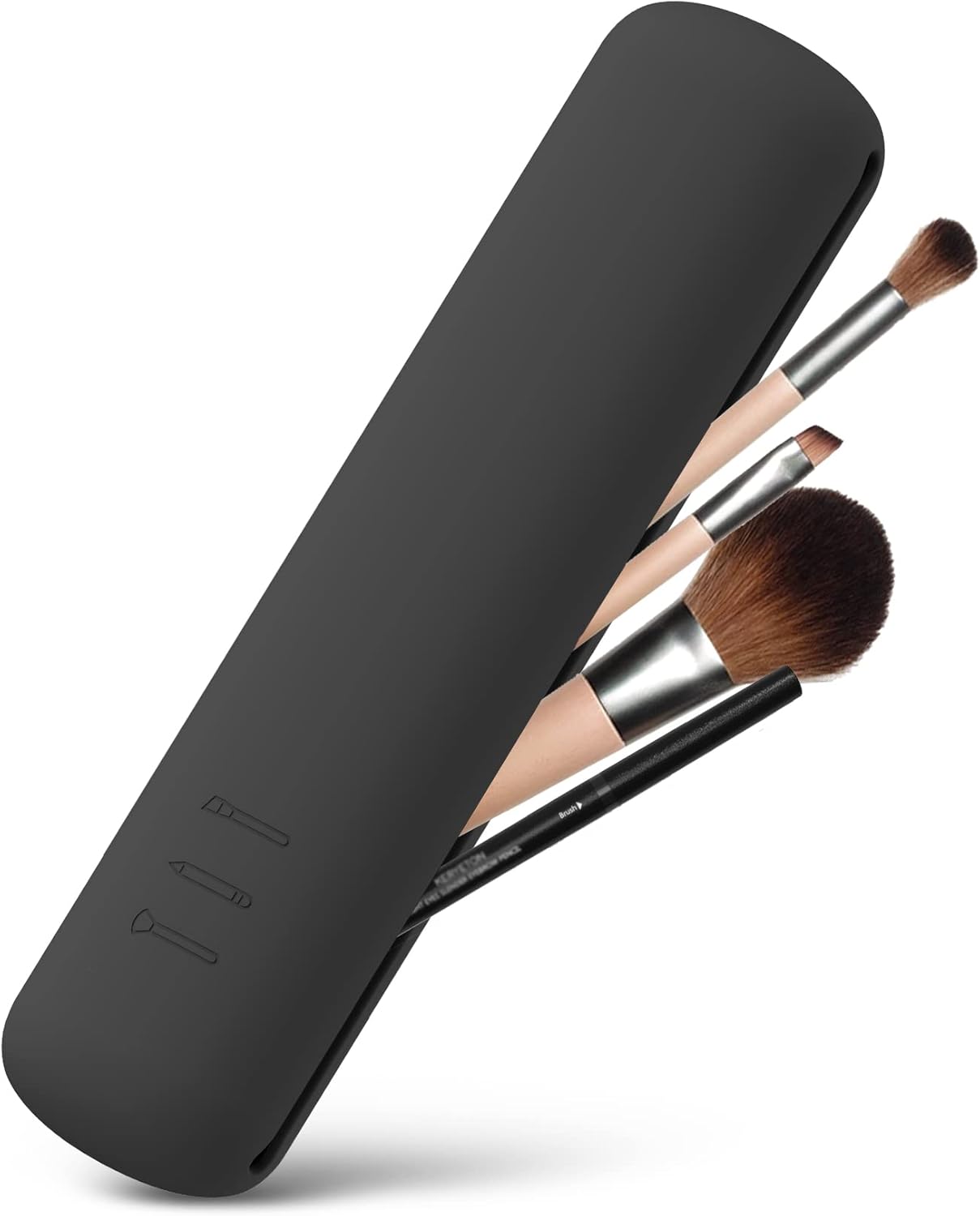 BEZOX Trendy Makeup Brush Holder - Silicon Makeup Brush Travel Case, Sleek Travel Make Up Brush Holder for Women, Waterproof Makeup Brush Travel Holder for All Your Brushes(Black)