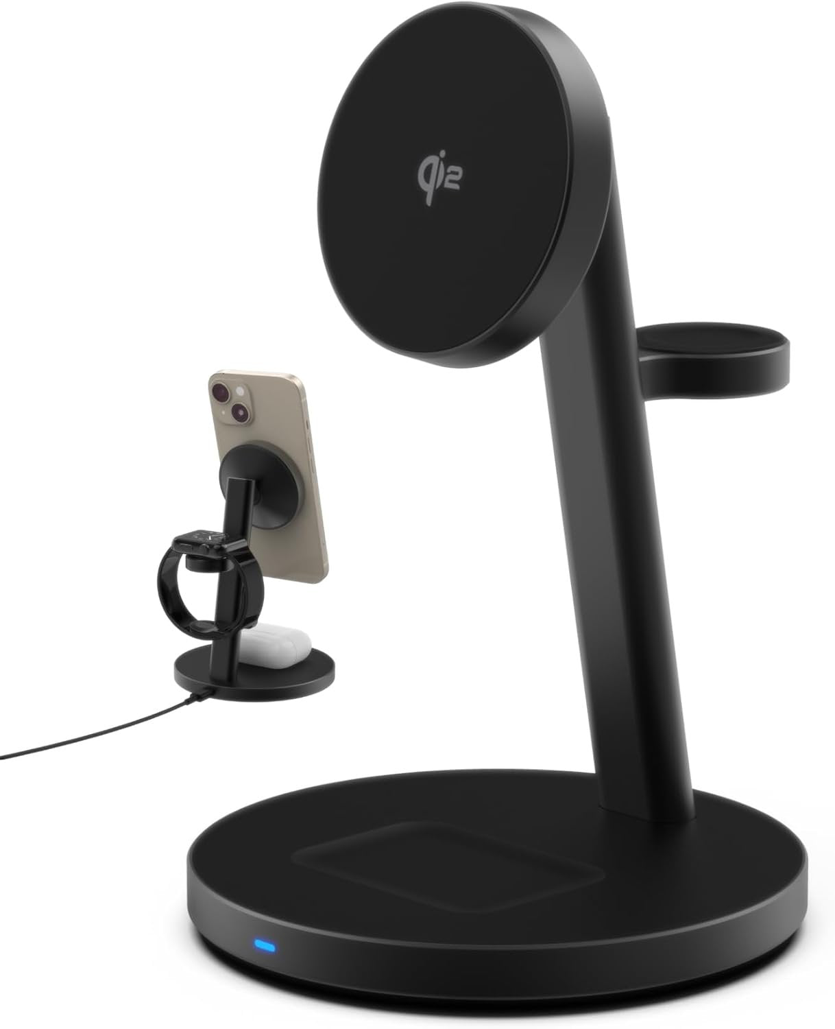 ZYRON 3-in-1 Wireless Charger for Apple, 15W Fast Wireless Charging Station, Qi2 Certified 3 in1 Wireless Charger Dock Compatible with iPhone 16/15/14, Airpods, Apple Watch, iWatch 10/9/8, Black