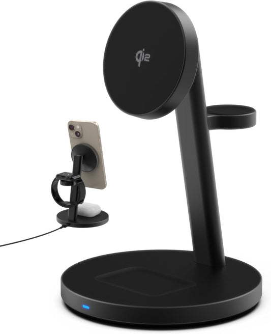 ZYRON 3-in-1 Wireless Charger for Apple, 15W Fast Wireless Charging Station, Qi2 Certified 3 in1 Wireless Charger Dock Compatible with iPhone 16/15/14, Airpods, Apple Watch, iWatch 10/9/8, Black