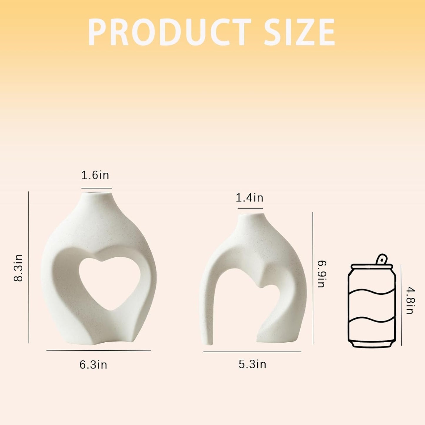White Ceramic Vases Home Decor Set of 2, Heart Shaped Vases for Table Centerpieces, Boho Flower Vases, Nordic Modern Decorative Vases for Wedding, Living Room, Bedroom, Dinner Table, Office