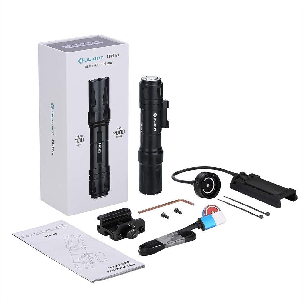 OLIGHT Odin 2000 Lumens Rechargeable Tactical Flashlight, Flashlight with Magnetic Remote Switch, Picatinny Rail Mounted Light 300 Meters Long Distance (Black)