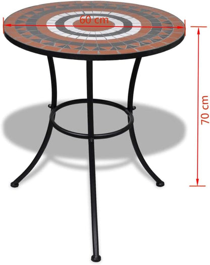 'vidaXL Round Dining Bistro Table, Terracotta and White Ceramic Tabletop, 60cm Diameter, Mosaic Design, Sturdy Iron Frame, Ideal for Balcony or Garden