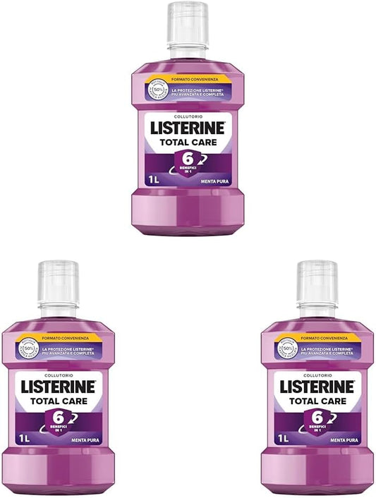 LISTERINE Total Care Mouthwash - Pure Mint Flavoured Mouthwash, 6 in 1 Benefits for Thorough Cleansing and Complete Oral Hygiene - 1L (Pack of 3)