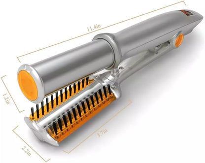 2 in1 Hair Curler Straighter Rotating Iron, Curling Iron Wand for Hair Curling and Straighting, Dry and Wet Styling Tool, Travel for Girls Women (Gray)