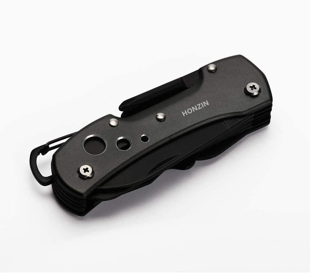 HONZIN Multitool Knife Camping 15 in 1 Multi Purpose Pocket Tool Antirust Black Oxide Swiss Style Pocket Knife for Survival Fishing Car Travel