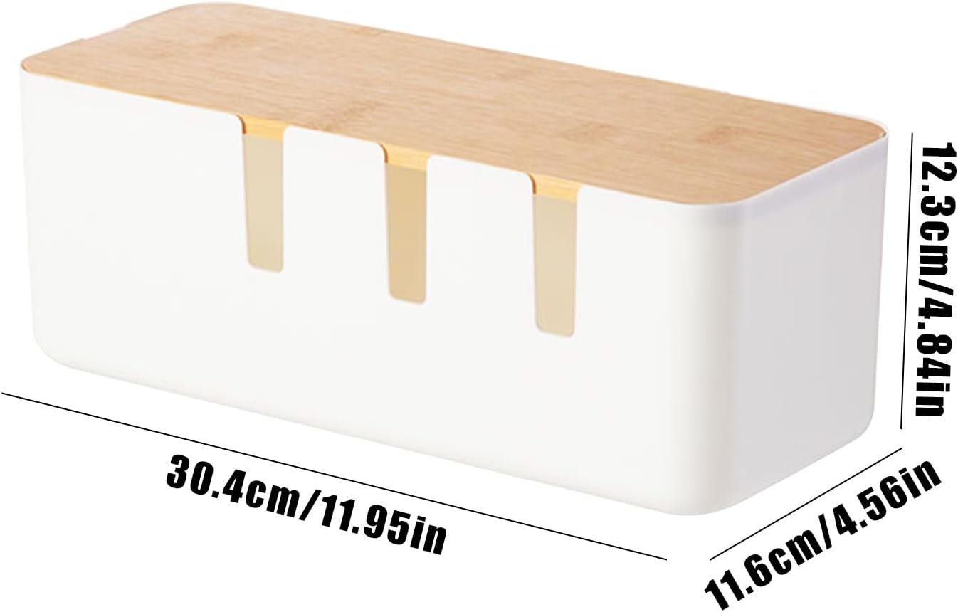 Cable Box Organizer | Cable Hiding Box | with Wood Lid Cord Case TV Power Strip for Surge Protection Home Living Room Workplace Setup Computer Desk Workstation