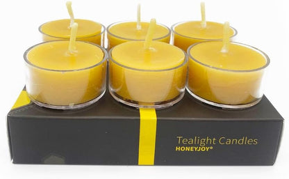 Honey Joy Pure Beeswax Tealight Candles - Pack of 6, Australian Made, Natural Honey Scent, 4-5 Hour Burn Time, Perfect for Home Decor and Special Events
