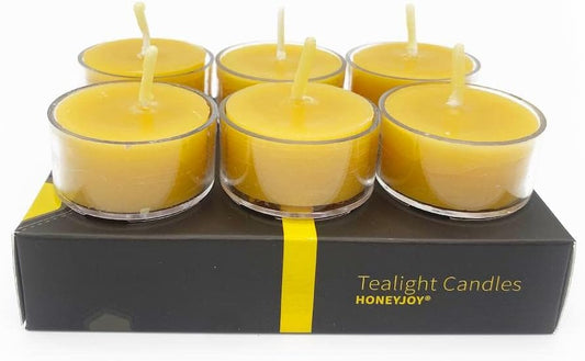 Honey Joy Pure Beeswax Tealight Candles - Pack of 6, Australian Made, Natural Honey Scent, 4-5 Hour Burn Time, Perfect for Home Decor and Special Events