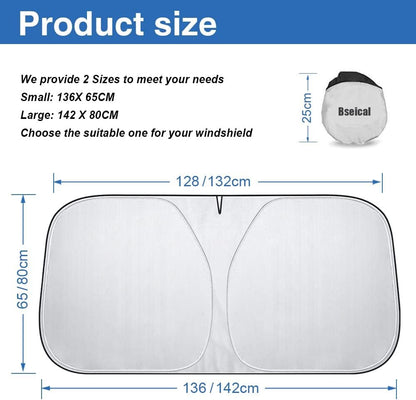 Car Sunshade Interior Windshield 136 x 65 cm, Car Sun Protection UV and Sun Heat Protection, Universal Car Windscreen Cover, Summer Accessories, Foldable, for Suv, Sedan