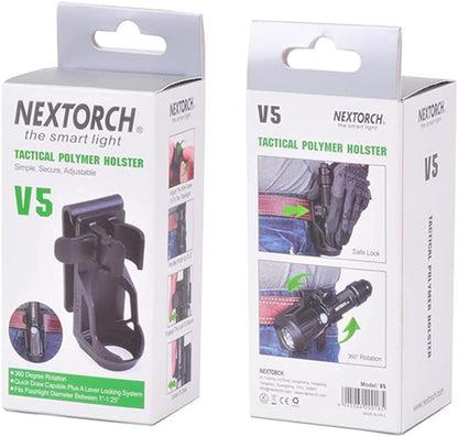 Nextorch V5 Tactical Torch Pouch Holder, 360 Degree Rotation Adjustable Flashlight Holster for Belt with Lever Side Lock System for 1"-1.25" Diameter Flashlight, Black