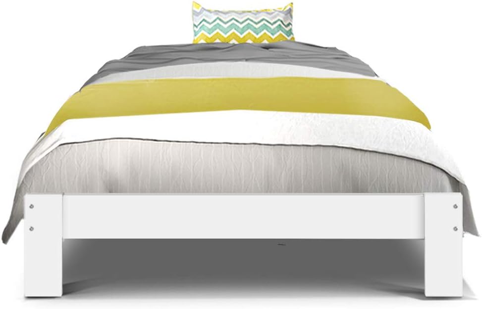 Artiss Single Bed Frame with Storage, Solid Sturdy Platform Beds for Toddlers Kids and Adults, Wooden Timber Frame Bed Base White, Floor Bed Frames Easy to Assemble, Bedroom Room Decor Home Furniture