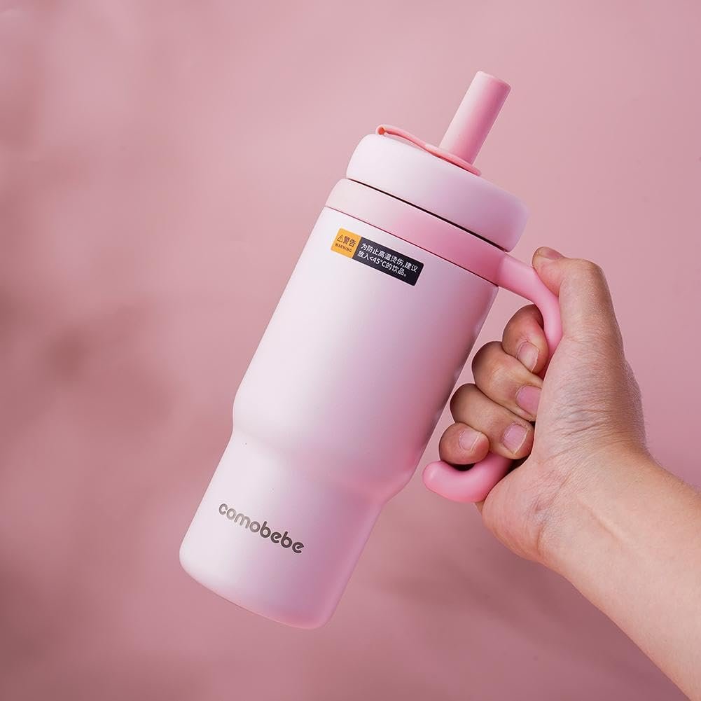 Fountain Tumbler Whale Fountain Tumbler with Handle Topper Squirts Water Bottle 24oz Stainless Steel, Two Lids, Spill-Proof,Silicone Straw,Dishwasher Safe,Portable Water Bottle for Kids, Teens,Adults