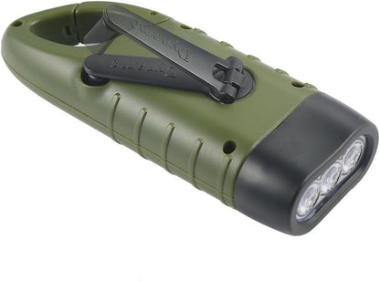 Simpeak Hand Cranking Solar Powered Flashlight, Emergency LED Flashlight Carabiner Dynamo Quick Snap Clip Backpack Flashlight Torch for Outdoor Camping Climbing Hiking, Green, Black