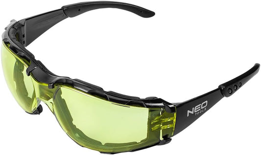 NEO TOOLS Protective Glasses with Foam Insert, UV Resistant and Side Protection in Various Designs