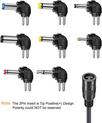PChero 12W Universal AC/DC Power Supply with 8 DC Plugs, Suitable for Devices from 3 V to 12 V