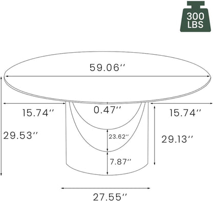 POVISON Round Dining Table for 4-6, 60" Glossy White Sintered Stone Tabletop Dining Table with Bronze Carbon Steel Pedestal, Modern Dining Room Table for Kitchen, Living Room (Table Only)