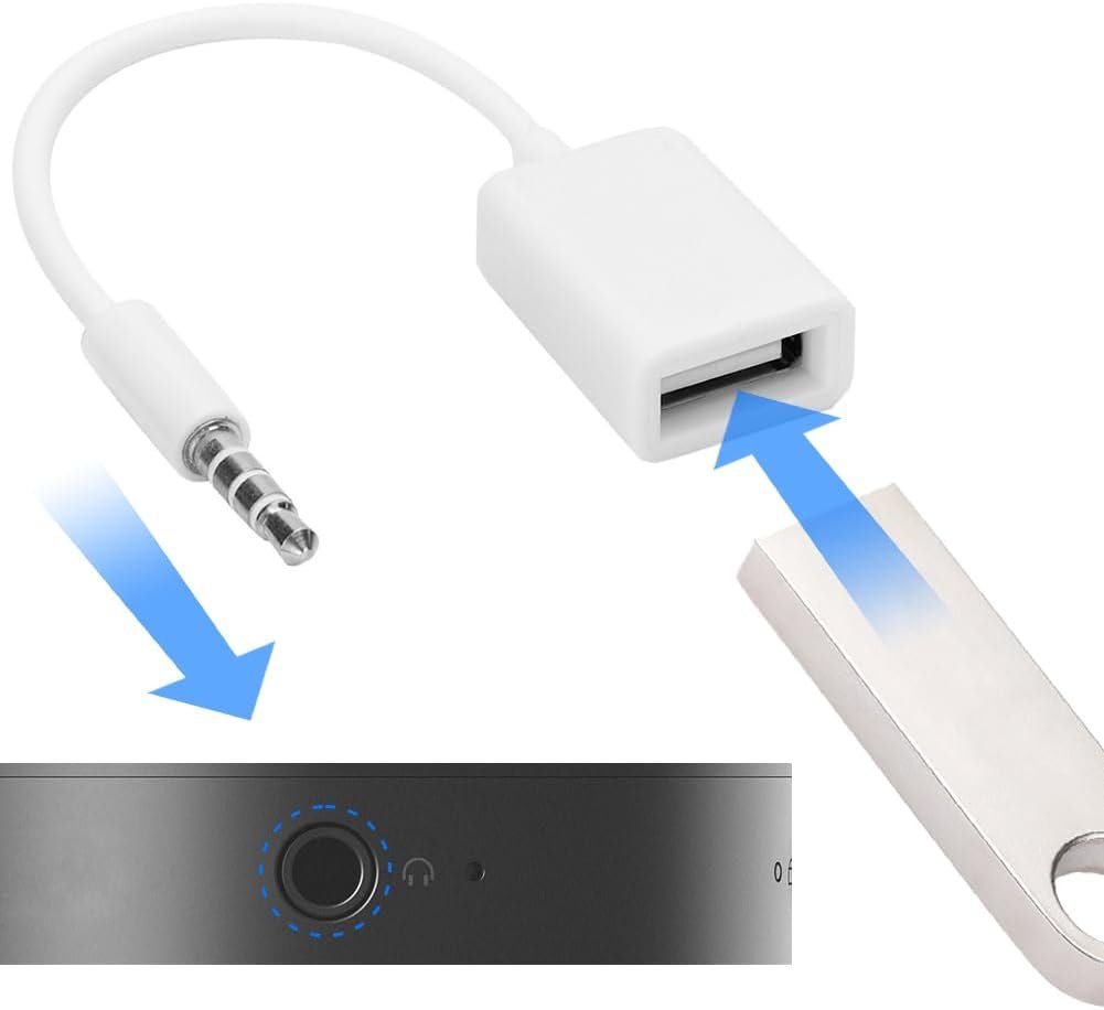 USB Female to 3.5mm Jack Audio Adapter, USB to Aux Audio Adapter 3.5mm Male Aux Plug Jack to USB 2.0 Converter Cable Cord Converter Cable for Playing Music with U Disk in Your Car