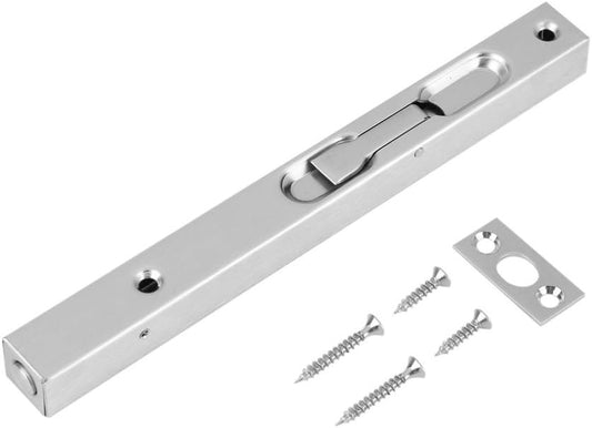 304 Stainless Steel Door Slide Bolt Lock Door Flush Bolt Security Latch Bolt with Powerful Spring, Security Guard Lever Action Door Flush Bolt Latch for Furniture (8inch)