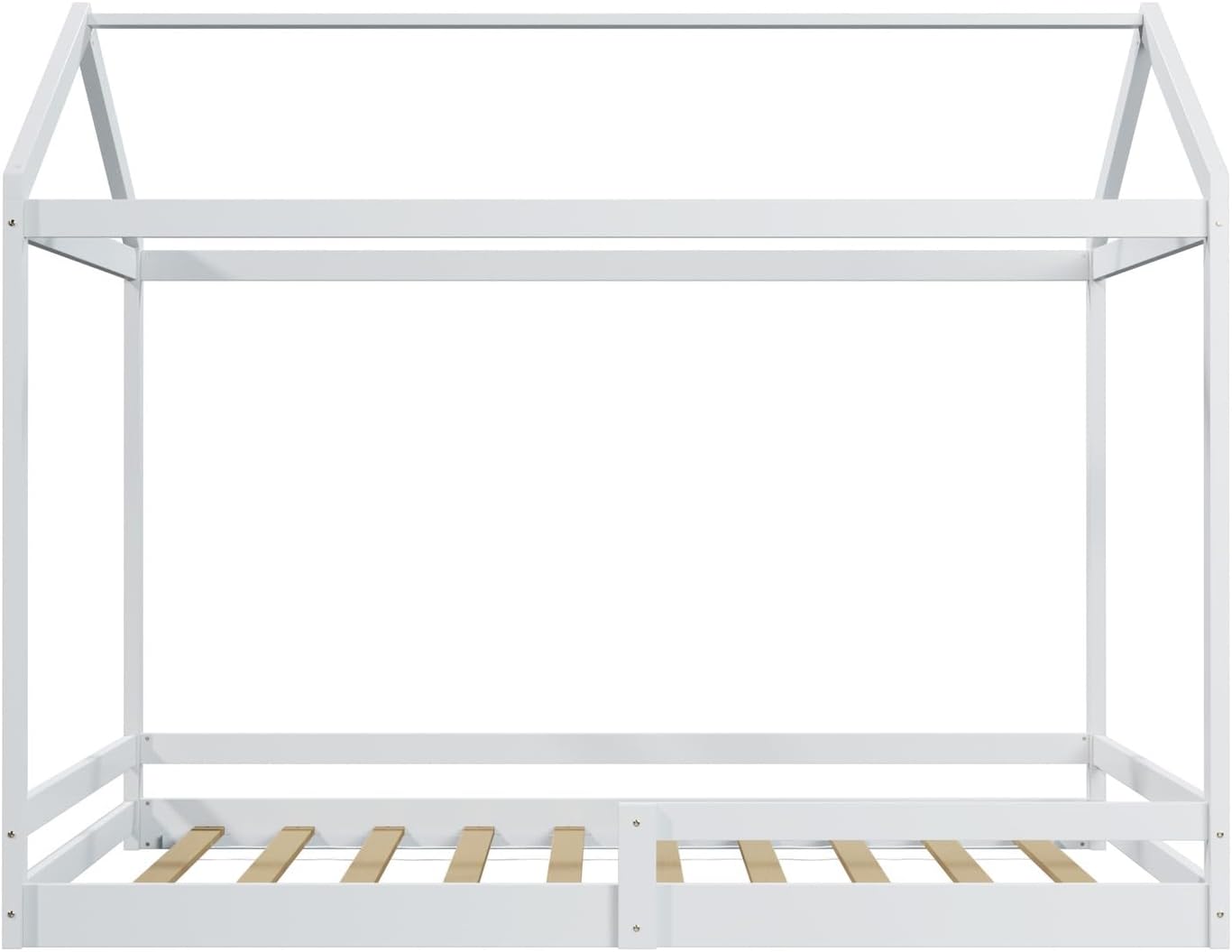 Oikiture Kids Double Bed Frame, Wooden Bed Frame with Pine Wood Timber Platform Bed Slat Support for Baby Toddler, White