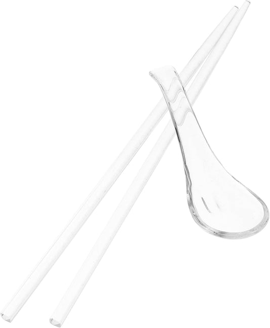 KOCKSHION 1set Glass Chopsticks with Spoon Transparent Kitchen Essentials for Sushi Porridge Meal Prep Ergonomic Design for Restaurants Home Use