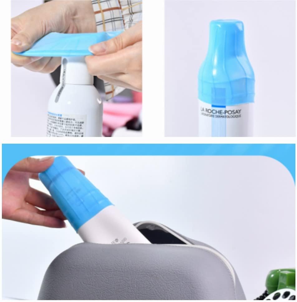 FUNNTY Toiletry Sleeves Leak Proof, 8Pcs Reusable Silicone Elastic Sleeves for Leak Proofing Travel,Travel Bottles Covers Accessories Blue (Blue, Black, Pink, White)