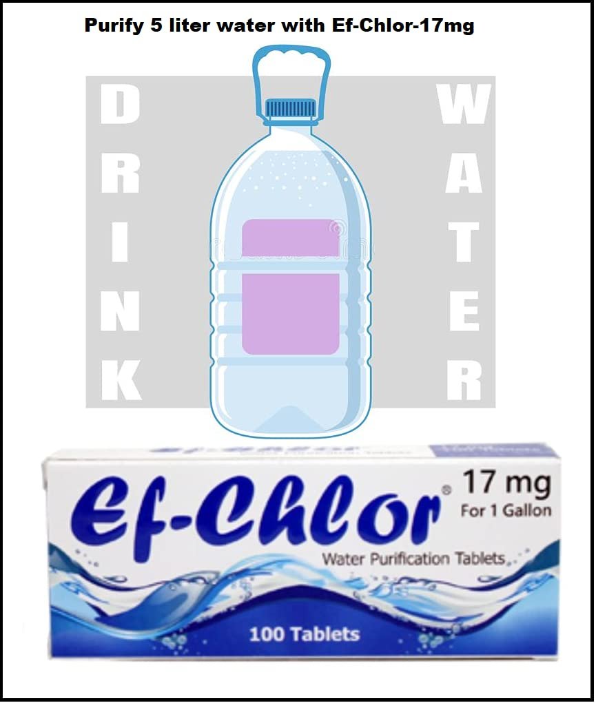 Ef-Chlor 17 mg Water Purification Tablets â€“ Treats 4â€“8 litres per Tablet | Reliable for Emergency, Camping, Travel, and Flood Safety | Pack of 100 Tablets