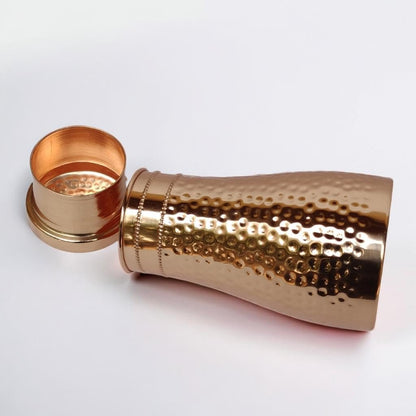 Pure Copper Water Drinking Bottle with Sipper - Copper Hammered Ayurvedic Vessel For Drinking - Drink More Water, Reduce Sugar Intake - Ayurveda Health Benefits - 34 Oz (Loose Lid)