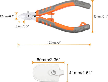 SPEEDWOX Side Cutter 5-Inch, Diagonal Cutting Pliers, Wire Cutting Nippers with Safety Lock and Protective Holster, Mini Precision Flush Cutters Tapered Head Wire Clippers for Narrow Areas