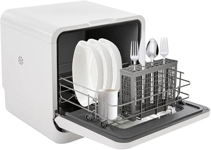 White Mini Portable Dishwasher: Compact Tabletop Smart Touch for Home, Apartment, and Office - Dishwashing, Drying, & Storage Solution