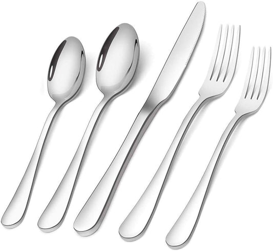 Flatware Set, 20-Piece Elegant Silverware Cutlery Set, Stainless Steel Utensils Service for 4, Include Knife/Fork/Spoon, Mirror Polished, Dishwasher Safe