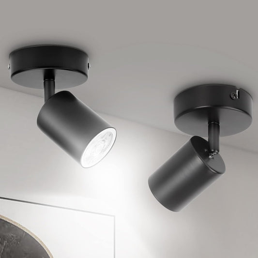 TaFiCo GU10 Ceiling Spotlight LED 2 x 1 Bulb - Ceiling Light Spotlight Black Swivelling - Wall Spot Indoor for Kitchen Living Room Bedroom Hallway (Bulb Not Included)