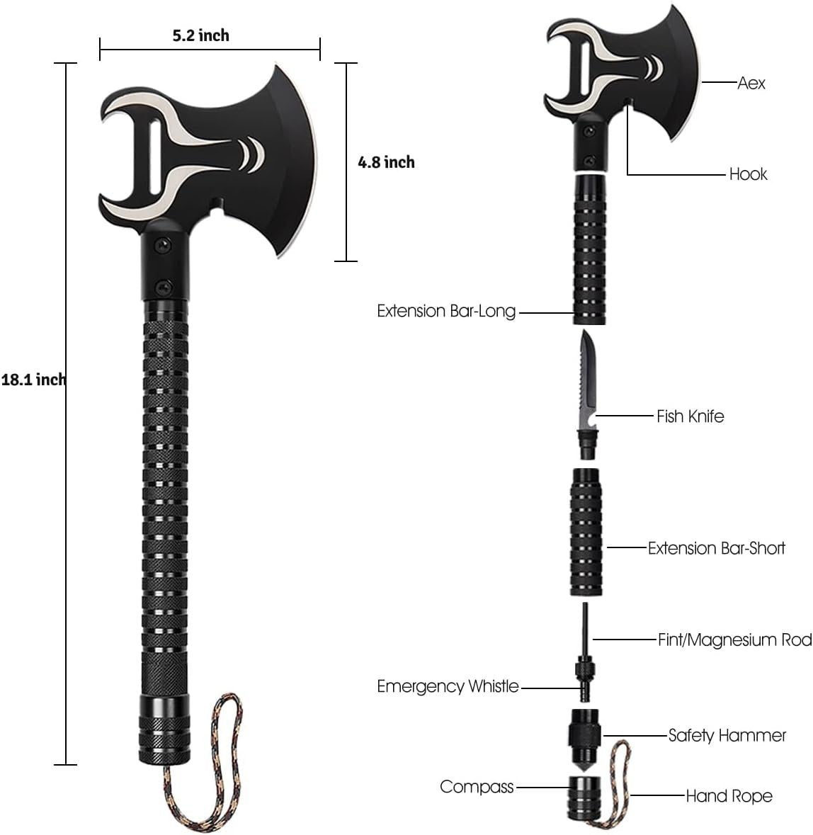 SHINOSKE Camping Axe,Survival Hatchet,Folding Portable Tactical Axe,Multi-Tool,Camping Hatchet with Hammer for Outdoor Hiking Camping Hiking