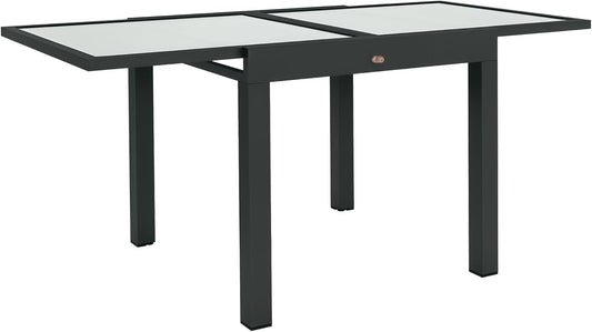 Outsunny 63" Extendable Outdoor Dining Table Patio Table with Aluminum Frame and Tempered Glass Tabletop, Clear