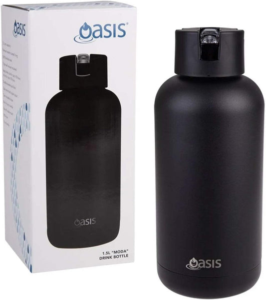 Oasis Ceramic Lined Stainless Steel Triple Wall Insulated "Moda" Drink Bottle 1.5L - Black
